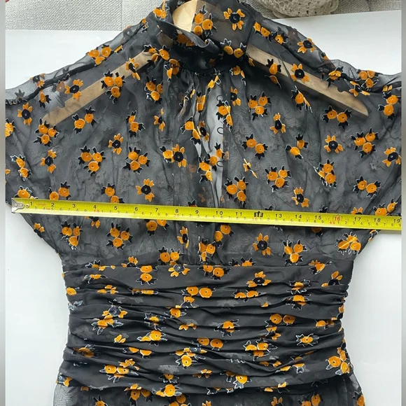 Rickie Freeman for Teri Jon Sheer Floral Burnout Velvet Midi Dress | Size 6 - Picture 3 of 11